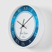 Horloge Custom Name & Image Crystallized Blue Background (Angle)