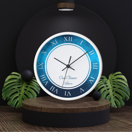 Horloge Custom Name & Image Crystallized Blue Background