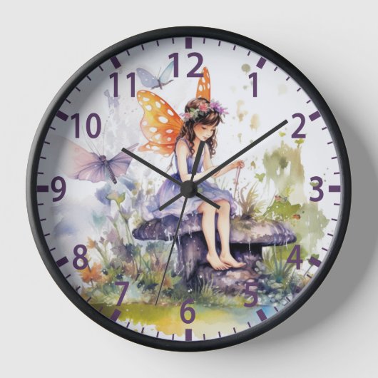 Horloge Cute aquarelle Bois Fée Papillon Floral (Recto)