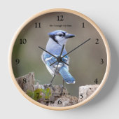 Horloge Cute Blue Jay Songbird Poser sur Treestump (Recto)