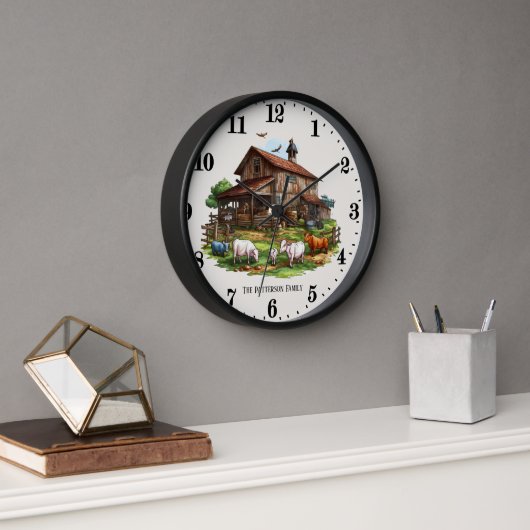Horloge Cute Country ferme ajouter Nom de famille (Bureau)