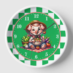 Horloge Cute Country jardin porcin maison verte