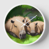 Horloge Cute Funny Napping Capybaras par l'étang (Recto)