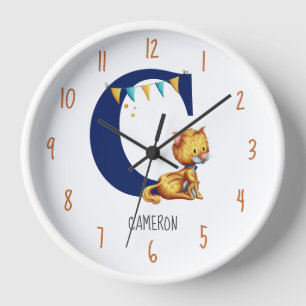 Horloge Cute Kitty Chat Monogrammed Boy Nursery