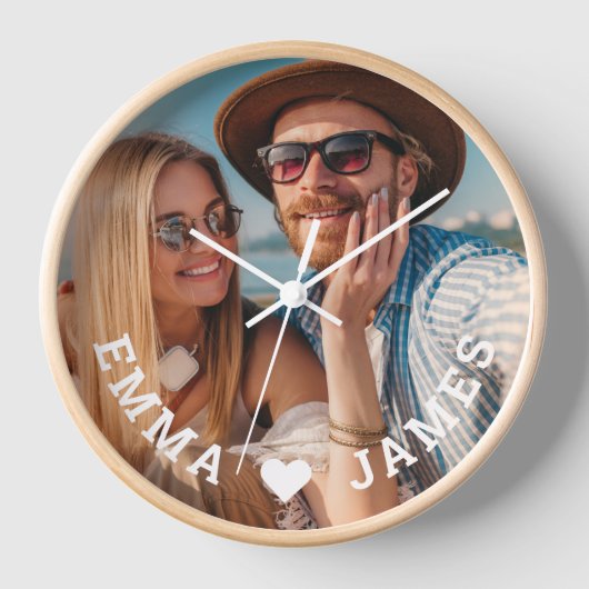 Horloge Cute Love Heart Photo Couples Noms personnalisés (Recto)