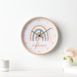 Horloge Cute Moderne Pastel Boho Arc-en-ciel<br><div class="desc">Une mignonne horloge moderne Pastel Boho Rainbow parfaite pour les cadeaux d'anniversaire. Vous pouvez même customiser le nom pour une touche plus personnalisée.</div>