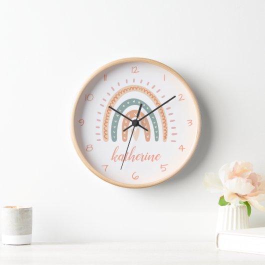 Horloge Cute Moderne Pastel Boho Arc-en-ciel (Maison)