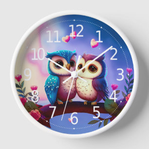 Horloge Cute Owls Hearts Valentine Inspiré d'oeuvres d'art
