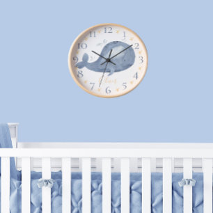 Horloge Cute personalized Watercolor Nautical Blue Whale