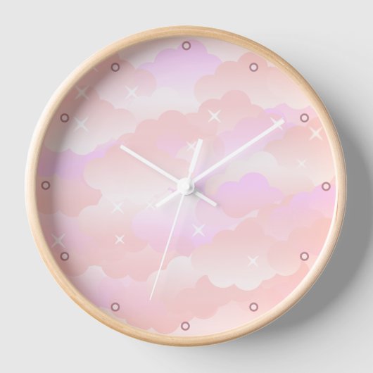 Horloge Cute Pink Aesthétique Nuages Étoiles Céleste (Recto)