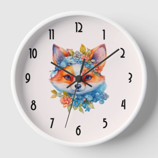 Horloge Cute Renard orange avec Couronne florale (Recto)