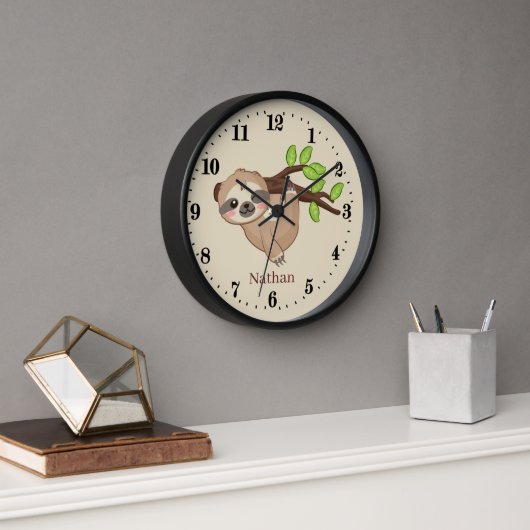 Horloge cute sloth lovers animal add name large clock (Bureau)