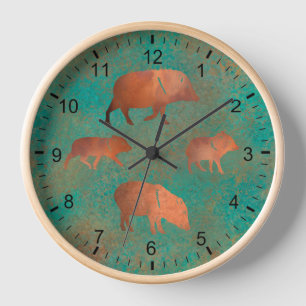 Horloge Cute sud-ouest Javelina Famille Cuivre Turquoise e