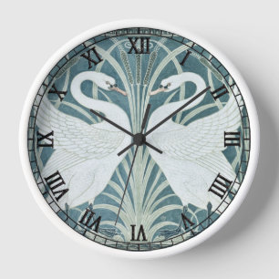 Horloge Cygne vintage, ruée et iris par W. Crane