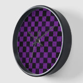 Horloge Damiers rustiques, violet et noir (Angle)