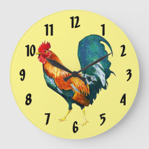 Horloge d'animaux d'oiseaux de coq rouge