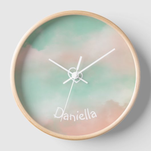 Horloge Danois Pastel Turquoise et rose pâle (Recto)