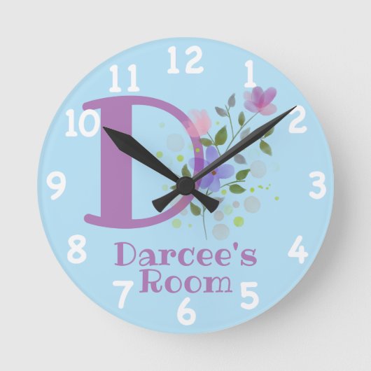 Horloge dans un design floral avec nom et initiale (Recto)
