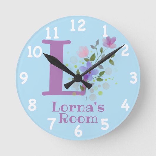 Horloge dans un design floral avec nom et initiale (Recto)