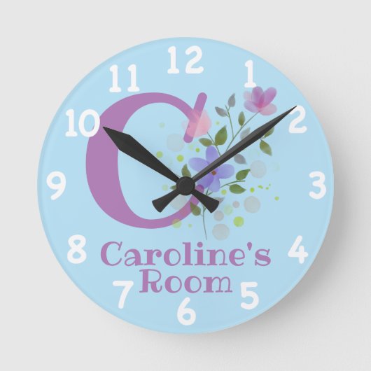 Horloge dans un design floral avec nom et initiale (Recto)