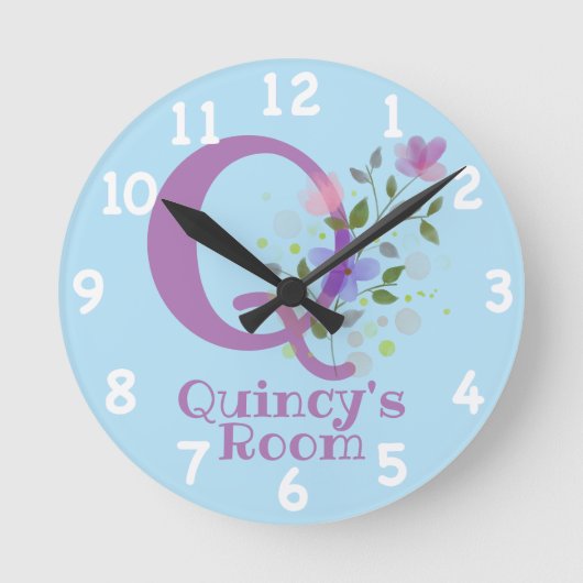 Horloge dans un design floral avec nom et initiale (Recto)