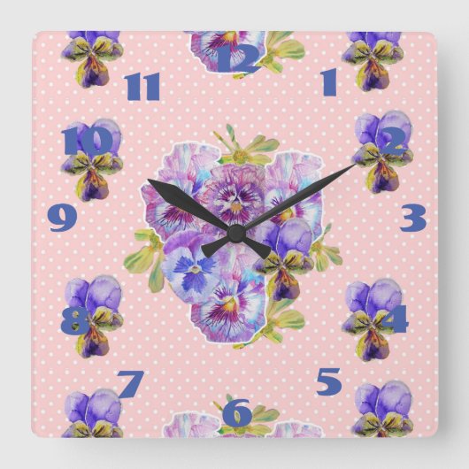 Horloge d'art floral de pensées rose shabby chic (Recto)