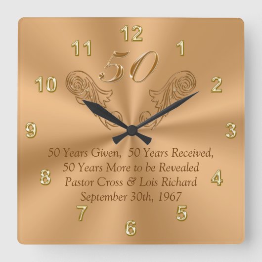 Horloge de 50 ans avec votre texte ou supprimer (Recto)