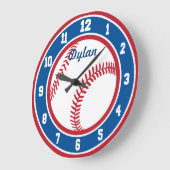 Horloge de baseball rouge blanc et bleu (Angle)