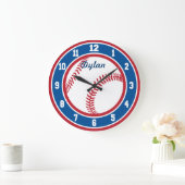 Horloge de baseball rouge blanc et bleu (Maison)