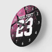 Horloge de basket rose avec numéro de maillot de s (Angle)