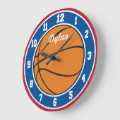 Horloge de basketball Rouge Blanc et Bleu (Angle)
