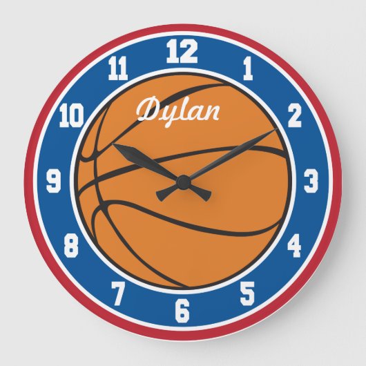 Horloge de basketball Rouge Blanc et Bleu (Recto)
