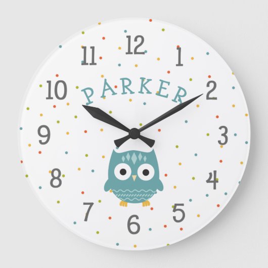 Horloge de bébé de la chouette des bois avec nom (Recto)