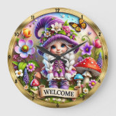 Horloge de bienvenue de Gnome Whimsical : Cadre d' (Recto)