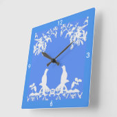 Horloge de bois - Oiseaux blancs sur Bleu 4 Accuei (Angle)