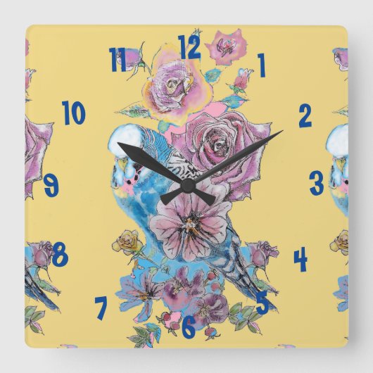 Horloge de bureau pour femme aquarelle Budgie bleu (Recto)