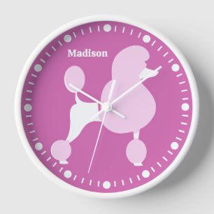 Horloge de caniche rose du nom personnalisé