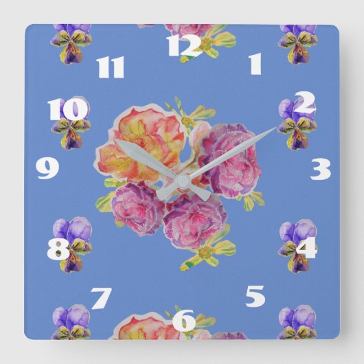 Horloge de chambre à fleurs roses bleues Shabby Ch (Recto)
