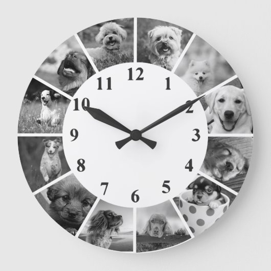 Horloge de chien personnalisable B+W Collage photo (Recto)