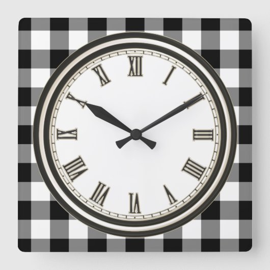 Horloge de cuisine à motif à carreaux noir et blan (Recto)
