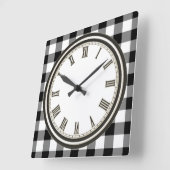 Horloge de cuisine à motif à carreaux noir et blan (Angle)