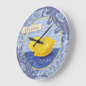 Horloge de cuisine française bleu et jaune (Angle)