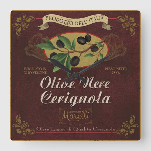 Horloge de cuisine italienne, Étiquette d'olives r (Recto)