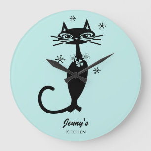 Horloge de cuisine personnalisée chat noir rétro a