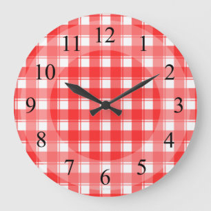 Horloge de cuisine rétro à carreaux rouges et blan