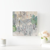 Horloge de forme carrée "Musée d'aquarelle" (Maison)