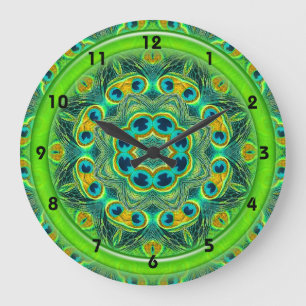 Horloge de KALÉIDOSCOPE de PLUME de PAON