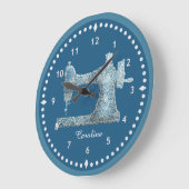 Horloge de la machine à coudre en Damas bleu (Angle)