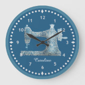 Horloge de la machine à coudre en Damas bleu (Recto)