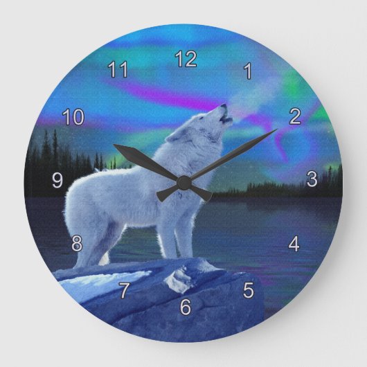 Horloge de l'art faunique hurlant Wolf & Aurora (Recto)